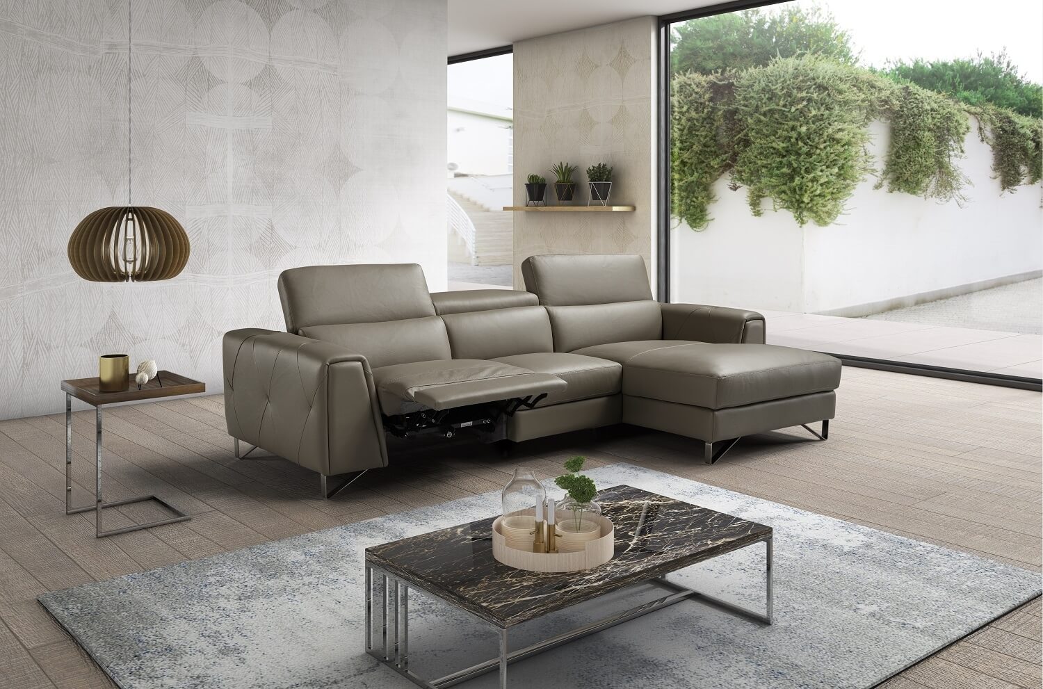 Magic Reclining Leather Right Hand Facing Sectional