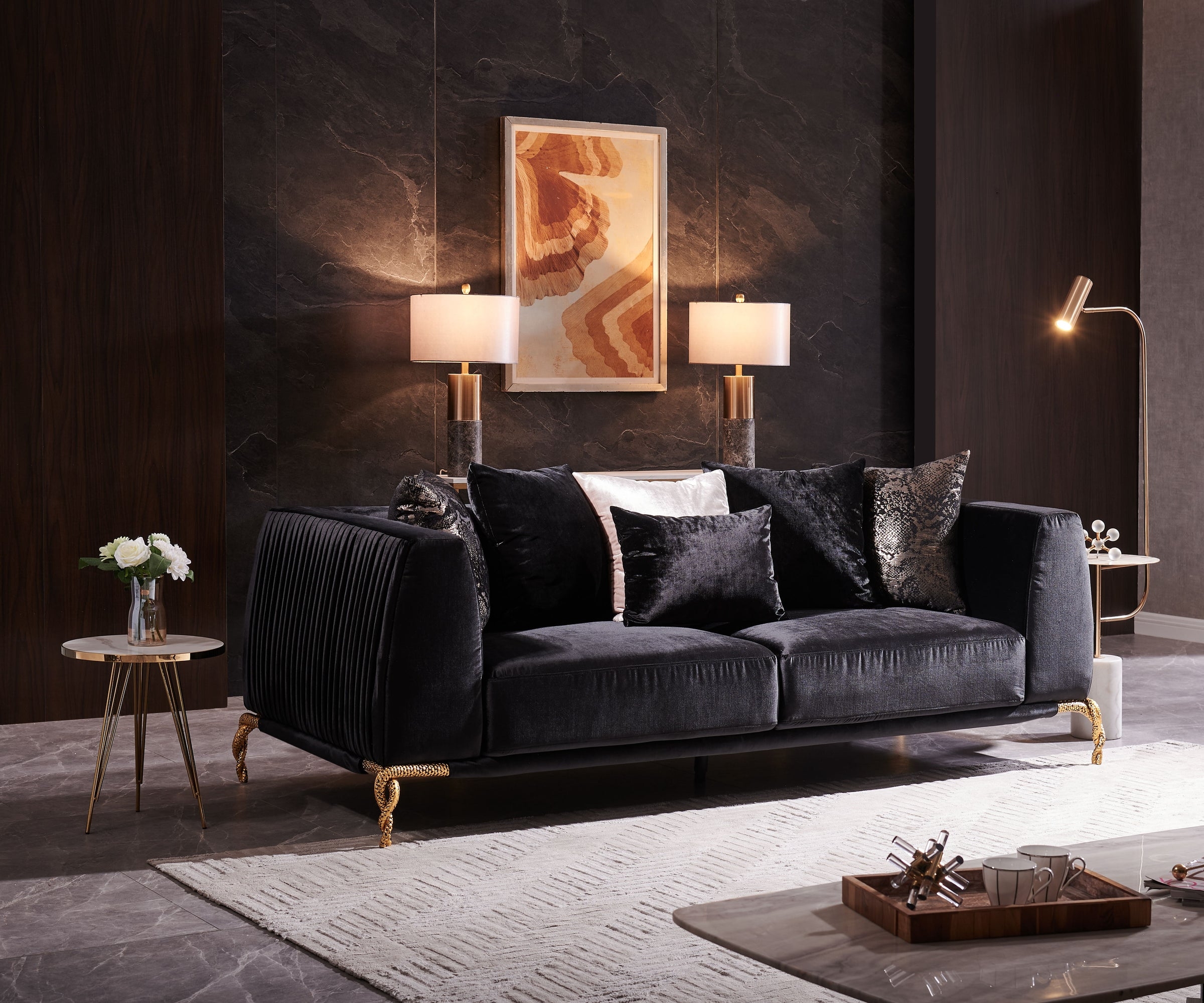 Majestic Shiny Thick Velvet Living Room Set