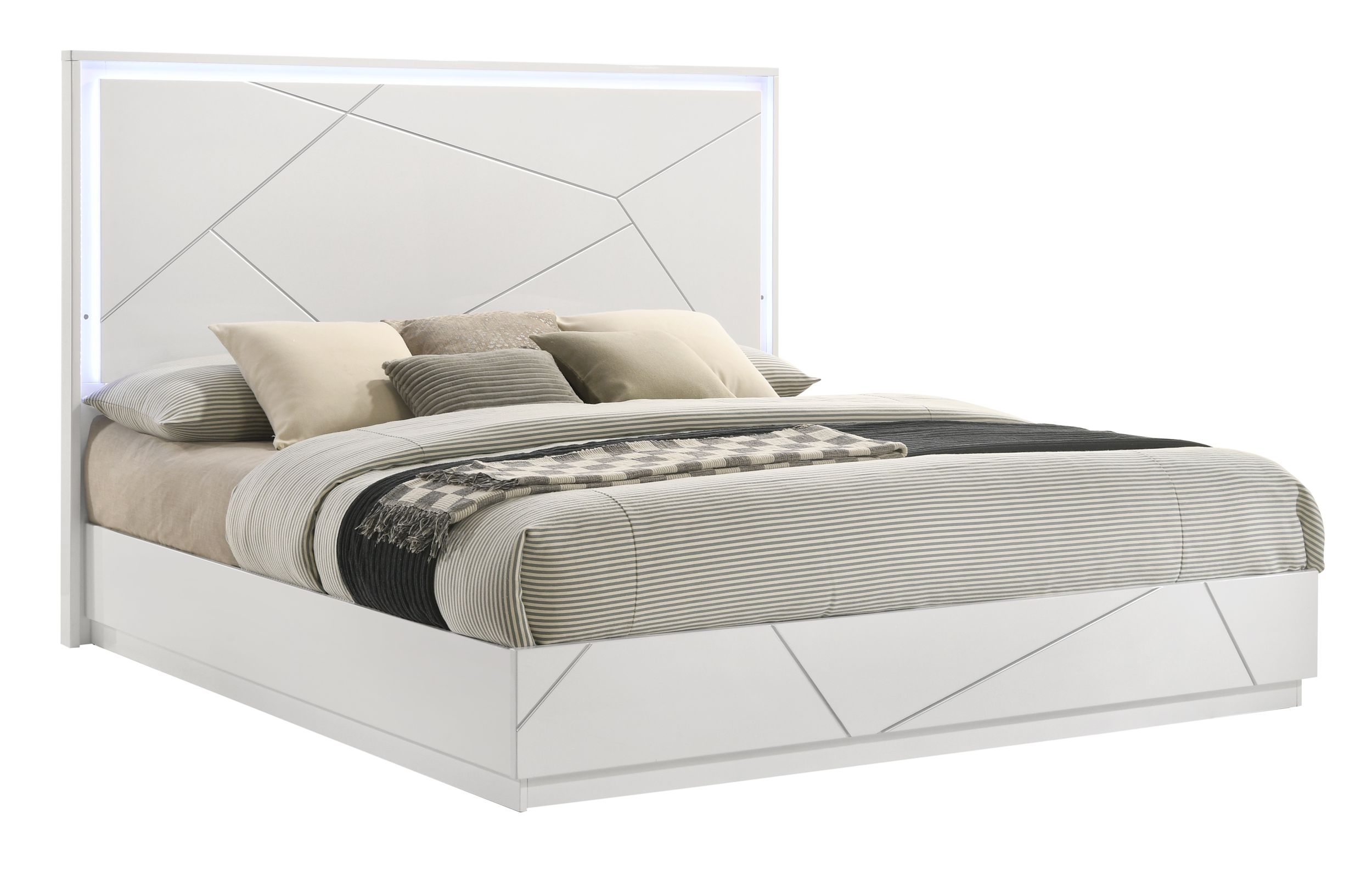 Manhattan Wood Platform Bed w/LED Light, Queen Size
