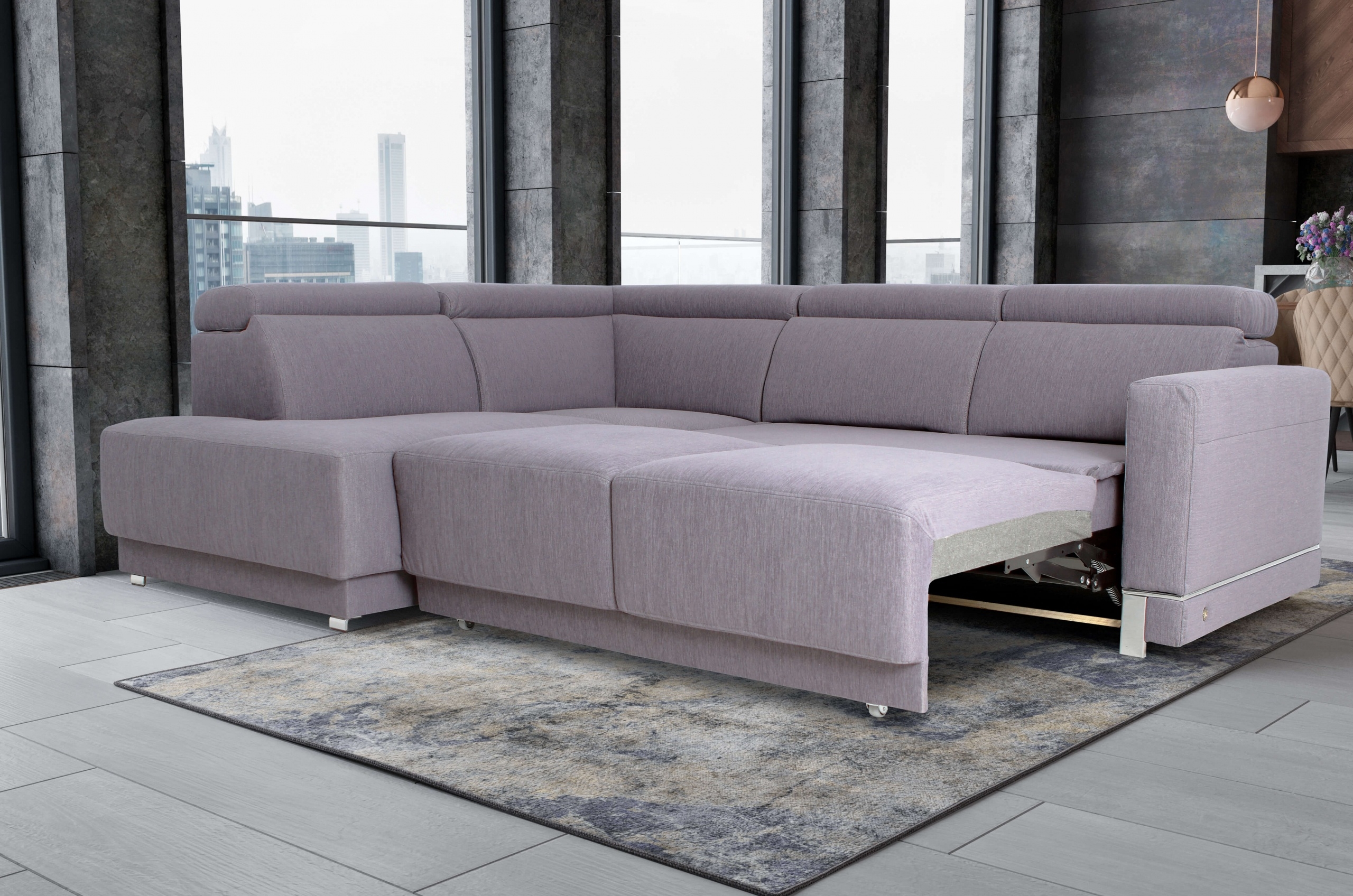 Marburg Fabric L-Shaped Sectional Sofa with Sleeper & Storage
