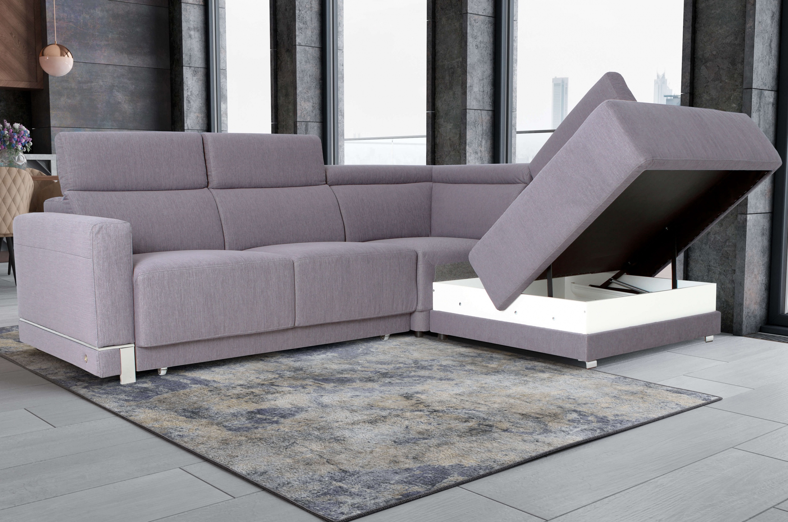 Marburg Fabric L-Shaped Sectional Sofa with Sleeper & Storage