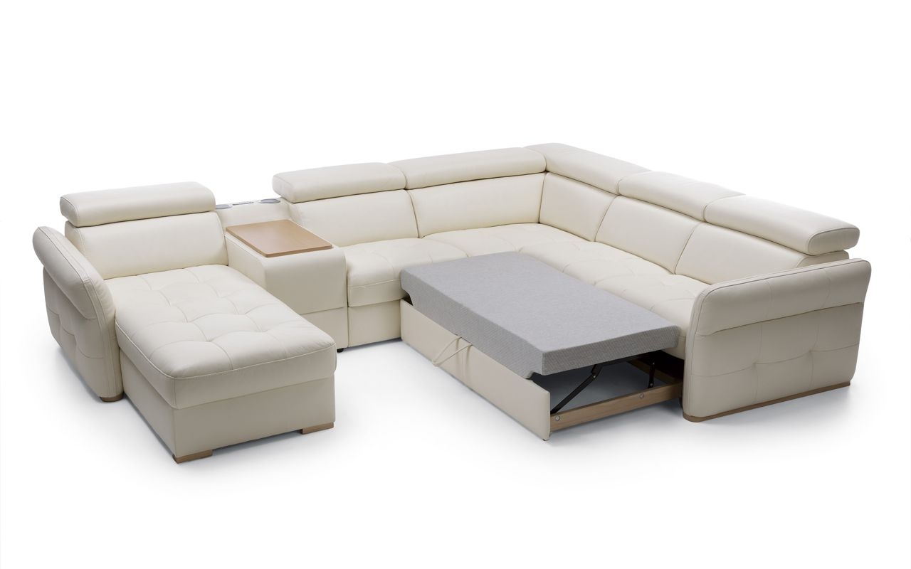 Massimo Leather Sectional Sofa w/Bed and Storage (No Speakers)