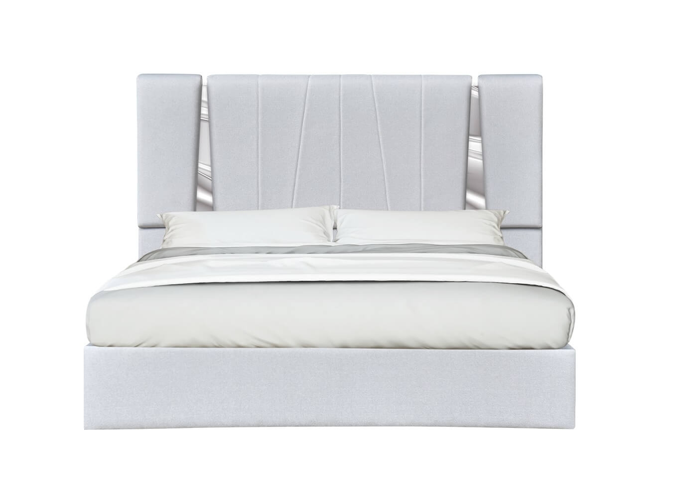 Matisse Fabric Platform Queen Size Bed w/Mirrored Trim