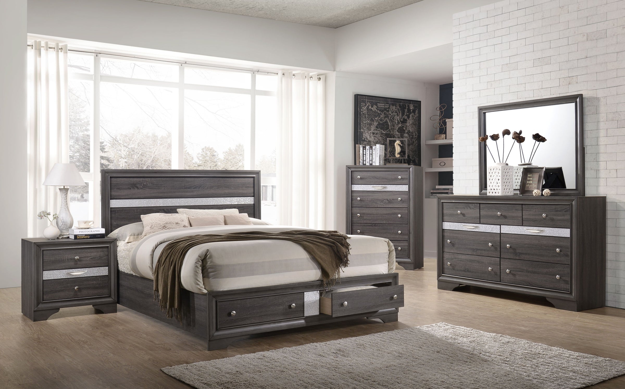 Matrix Wood Veneer Bed with Storage Drawers