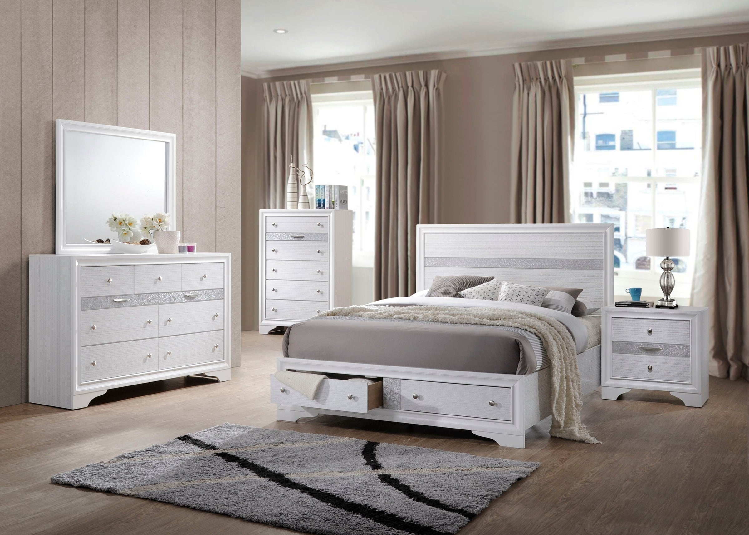 Matrix Wood Veneer Bed with Storage Drawers