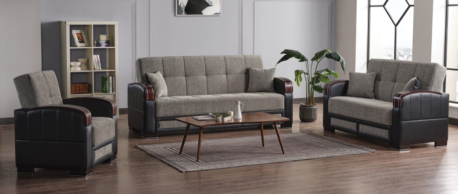 Maya Polyester/PU Convertible Storage Living Room Set