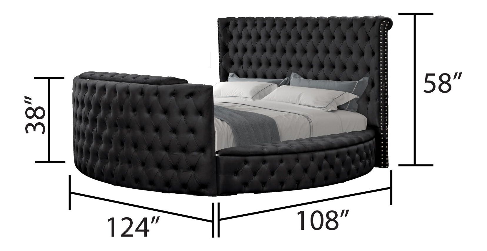 Maya Velvet Upholstered Queen Size Bed with TV Stand