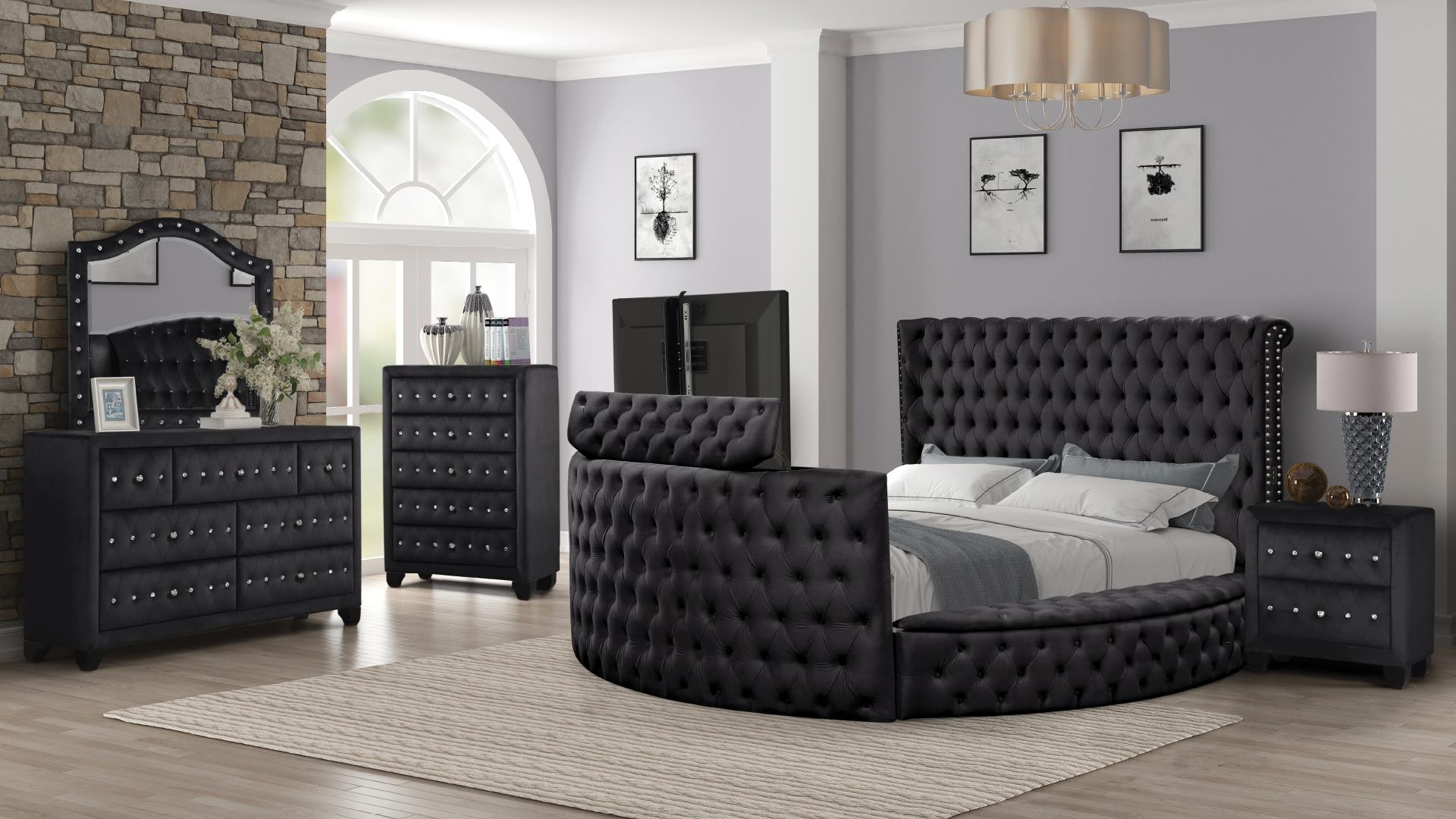 Maya Velvet/Wood Regular Bedroom Set