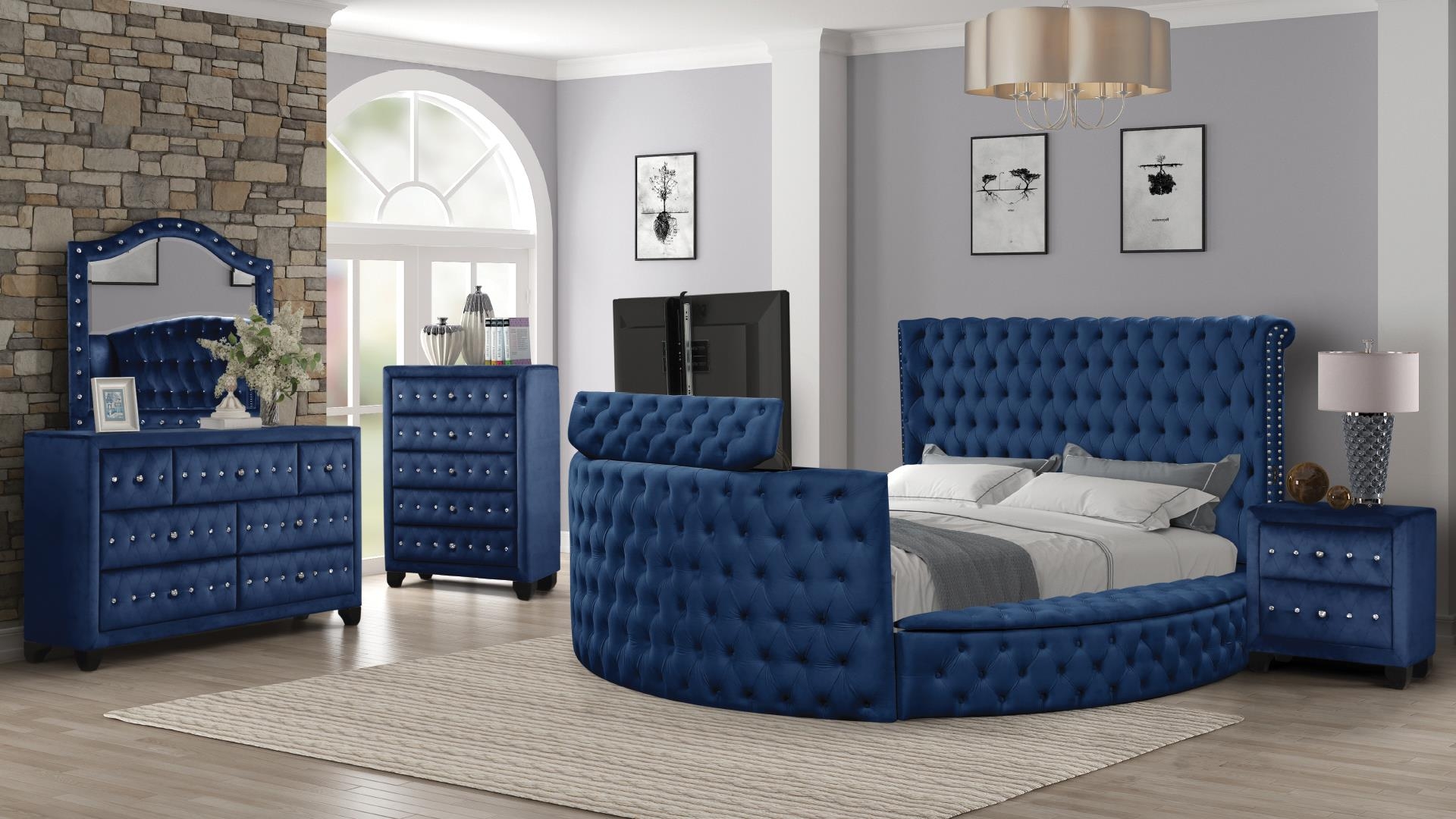 Maya Velvet/Wood Regular Bedroom Set