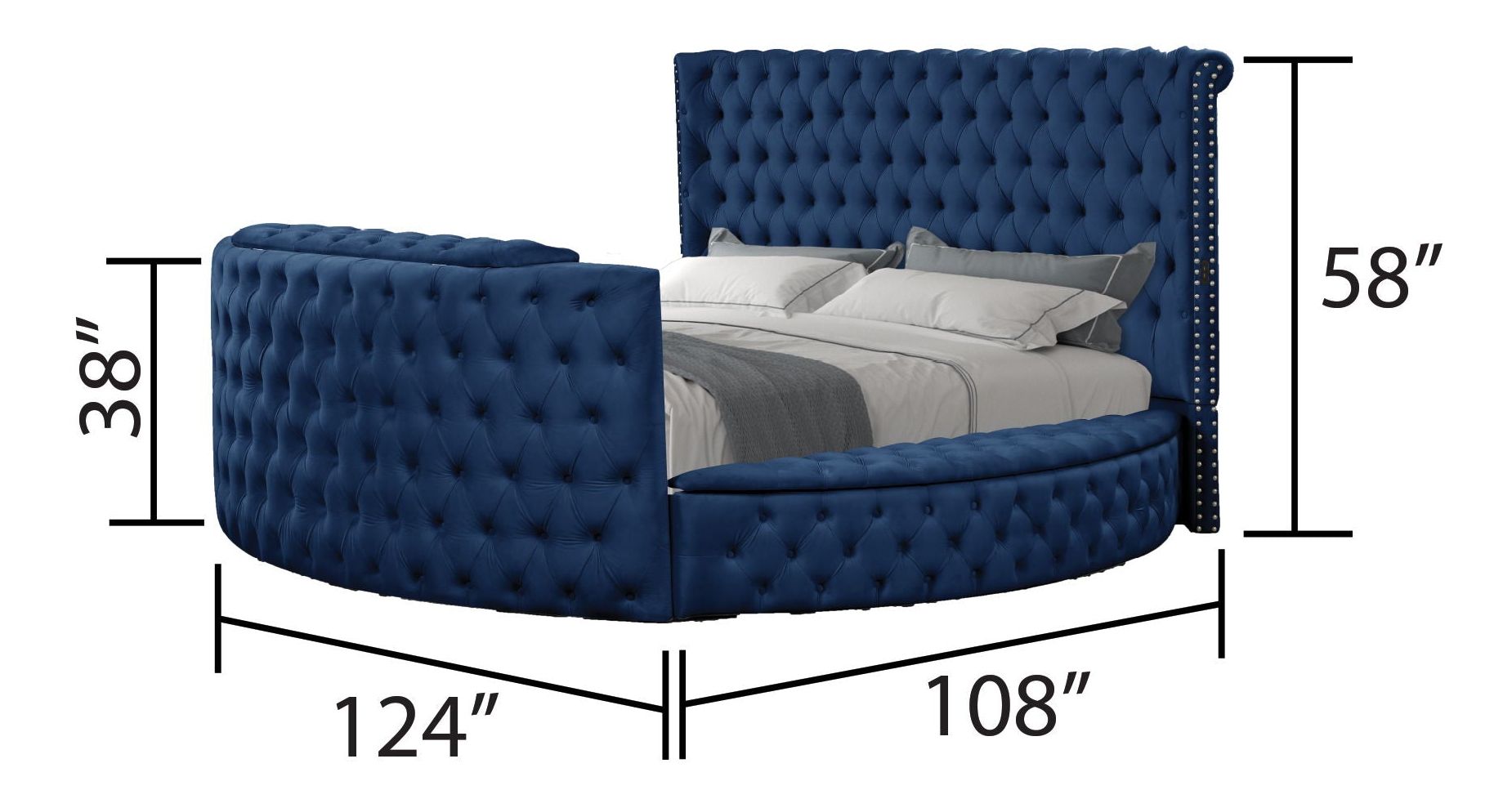Maya Velvet Upholstered Queen Size Bed with TV Stand