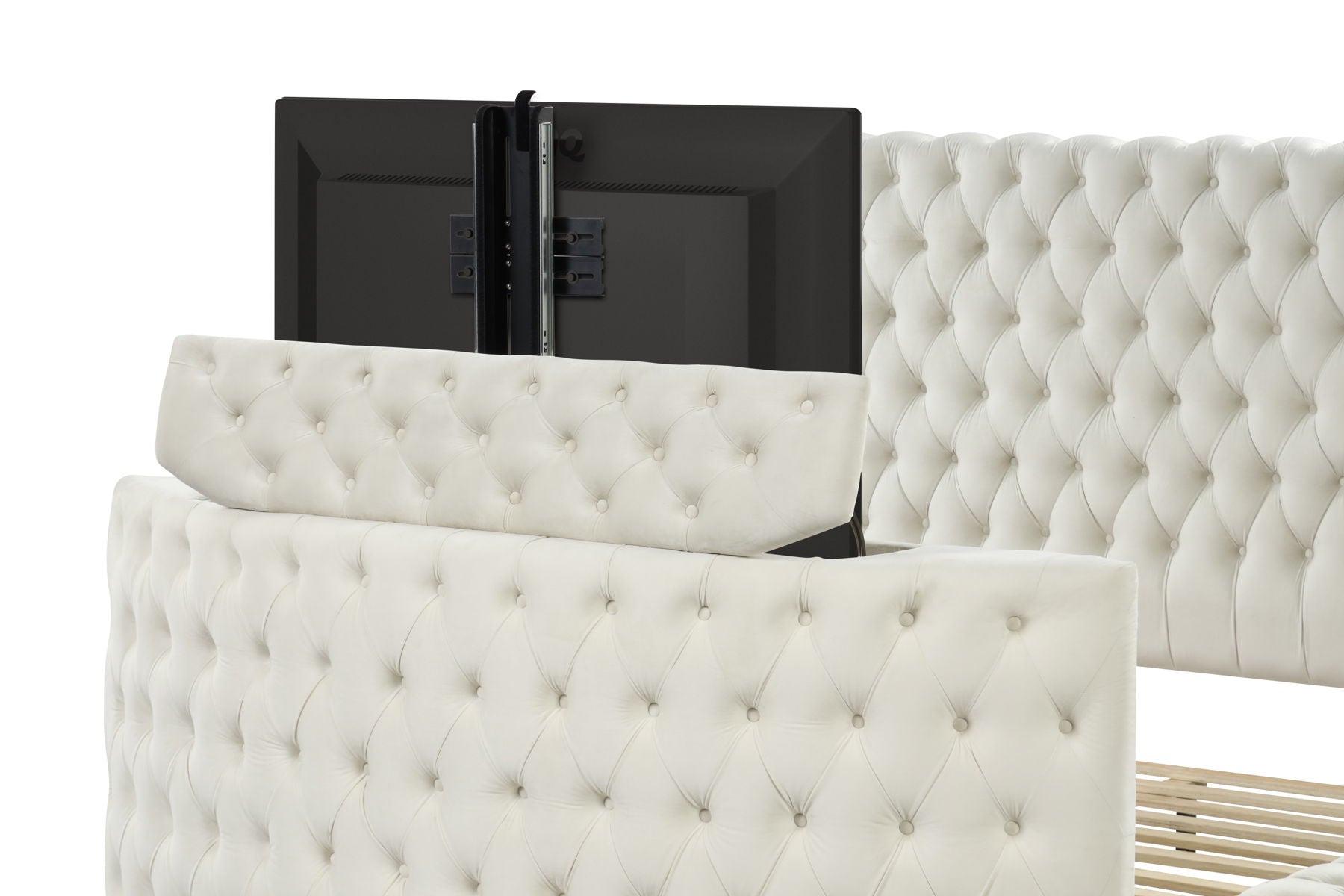 Maya Velvet Upholstered King Size Bed with TV Stand