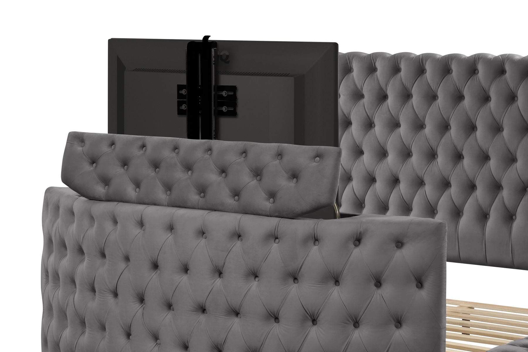 Maya Velvet Upholstered Bed with TV Stand