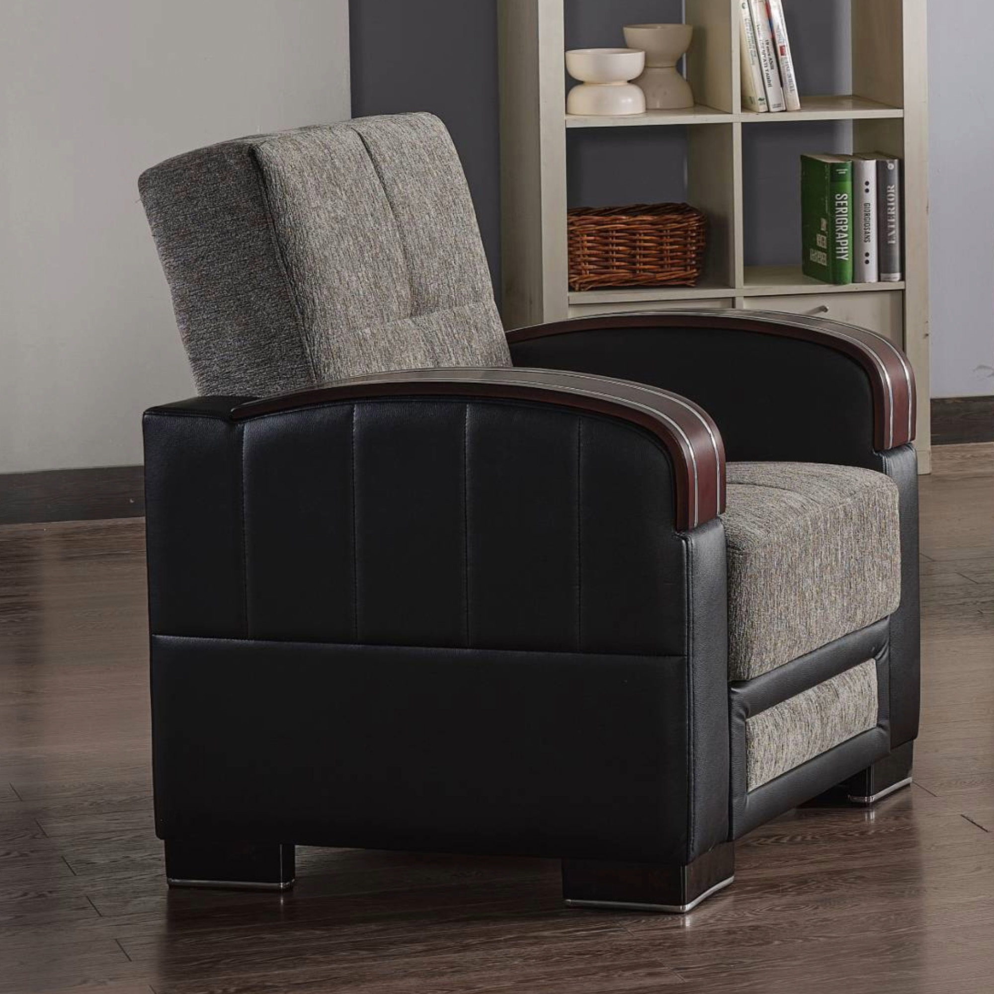 Maya Chenille Fabric Convertible Storage Armchair