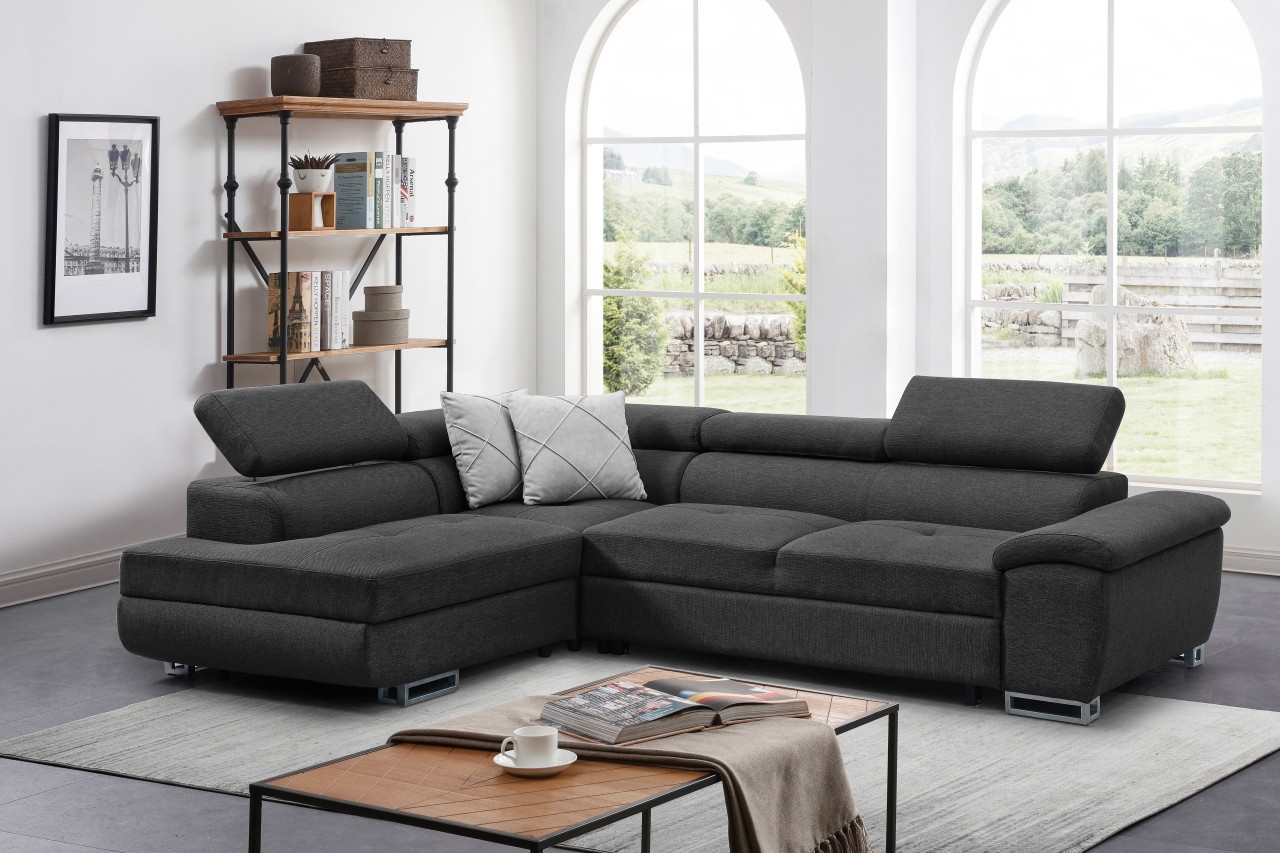 Madrid L-Shaped Microfiber Fabric Sectional Sleeper Sofa w/Storage Corner Chaise