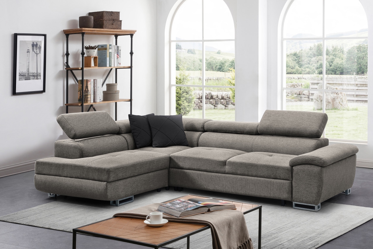 Madrid L-Shaped Microfiber Fabric Sectional Sleeper Sofa w/Storage Corner Chaise