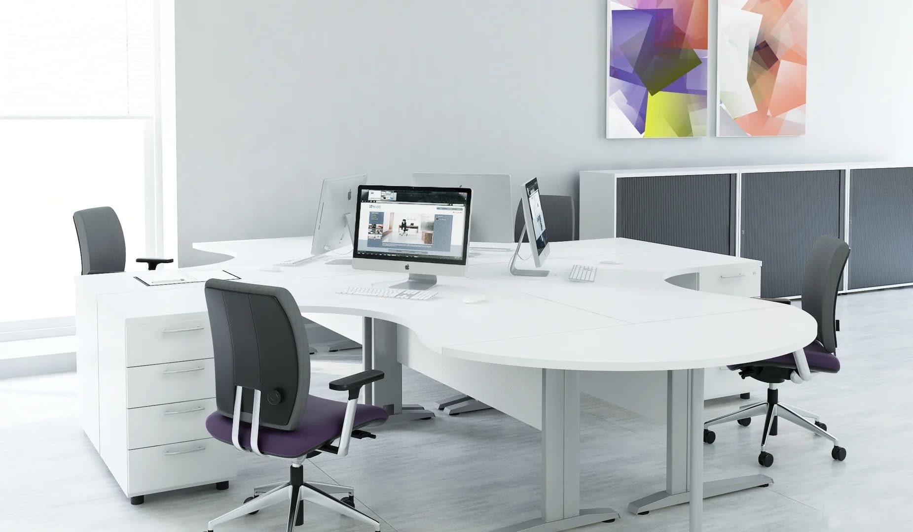 Standard Office W39.4" Tambour Cabinet w/3 Shelves & Lockable Door