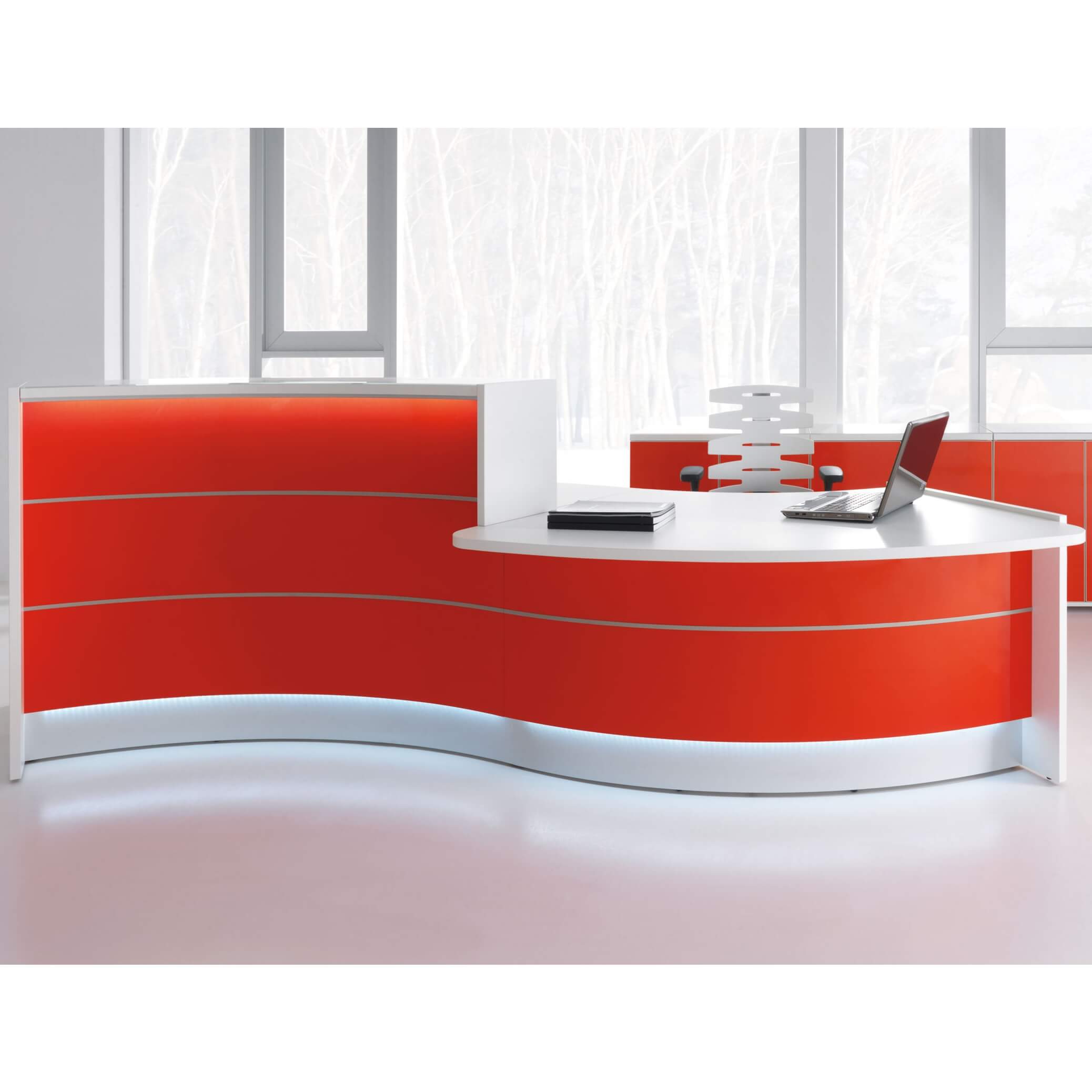 Valde 135" Curved Reception Desk in red matt