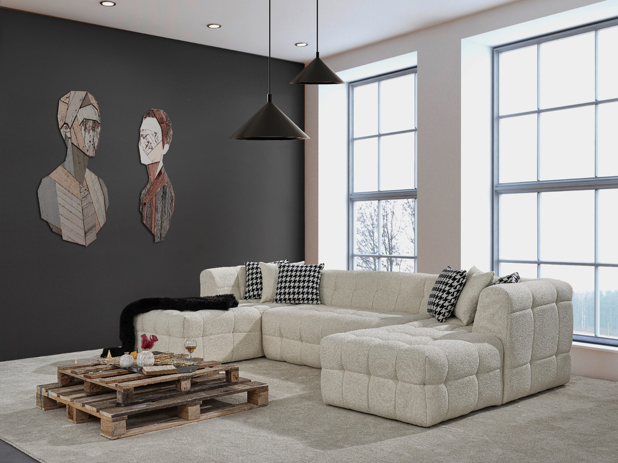 Oklahoma Linen Fabric U-Shape Sectional Sofa
