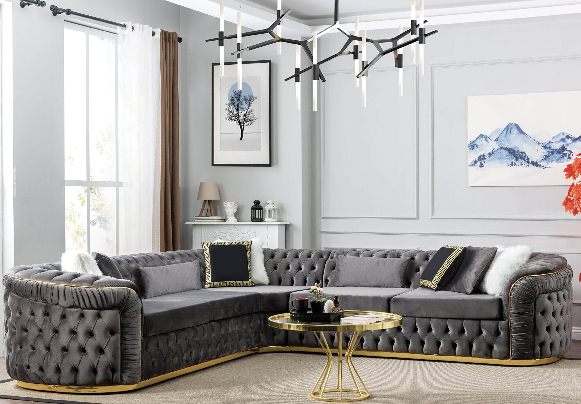 Washington Tufted Velvet L-Shape Sectional Sofa