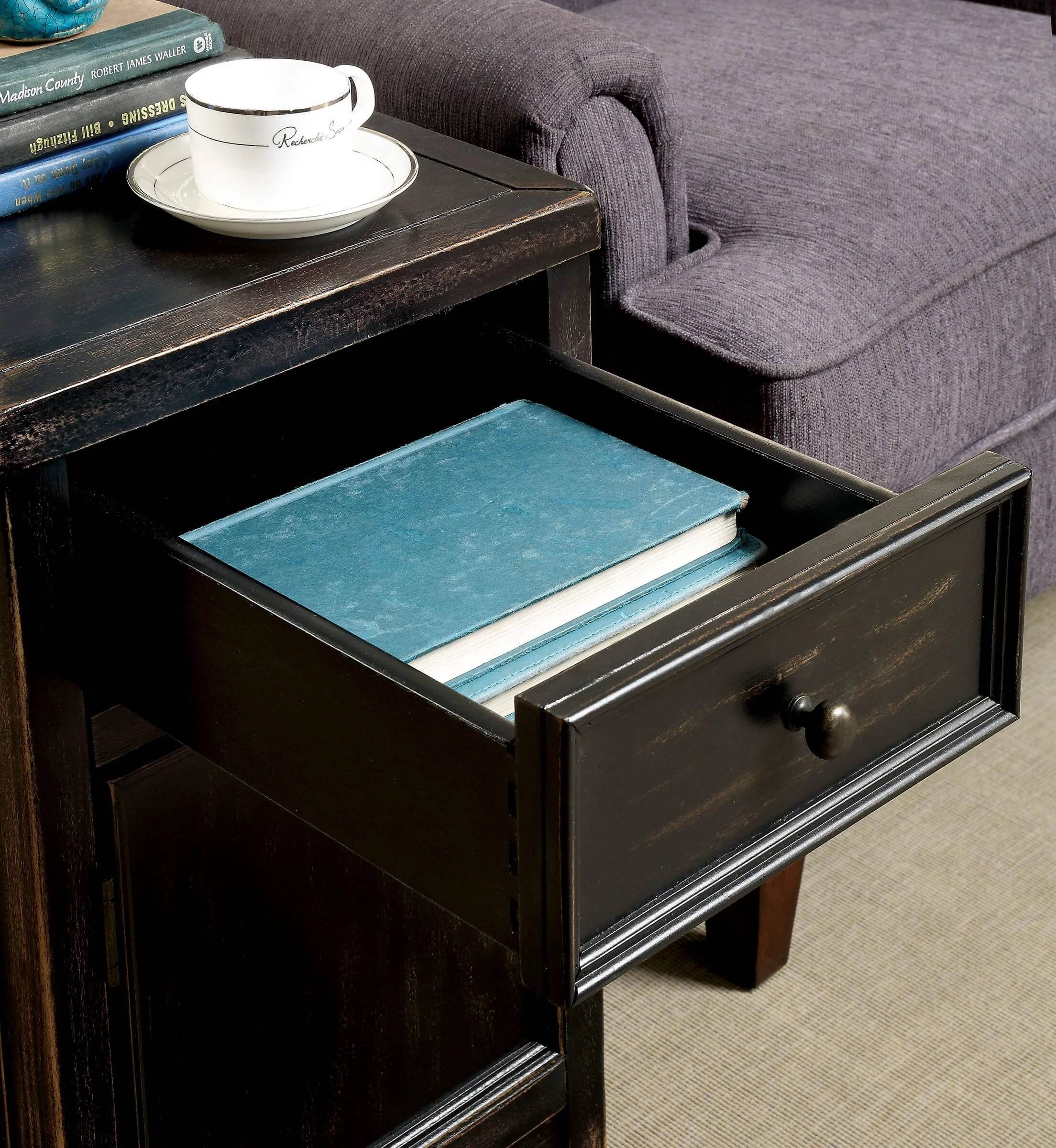 Meadow Wood Storage Side Table w/Drawer & Door