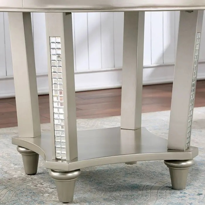 Adelina Mirror/Glass/Wood Round Dining Table