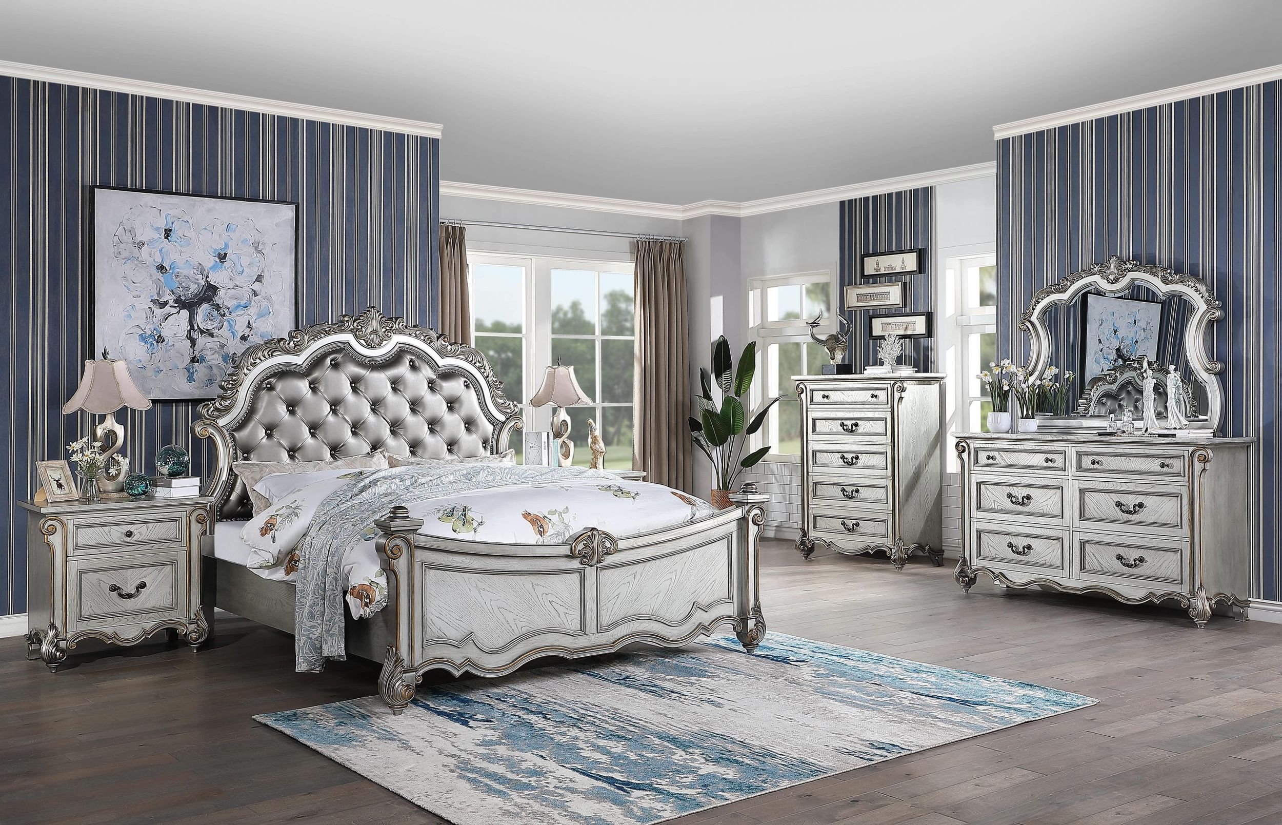  Studyo Emily セラミックカラフェ バブルガム Cosmos Melrose Bedroom Set w/Leatherette Headboard, Silver