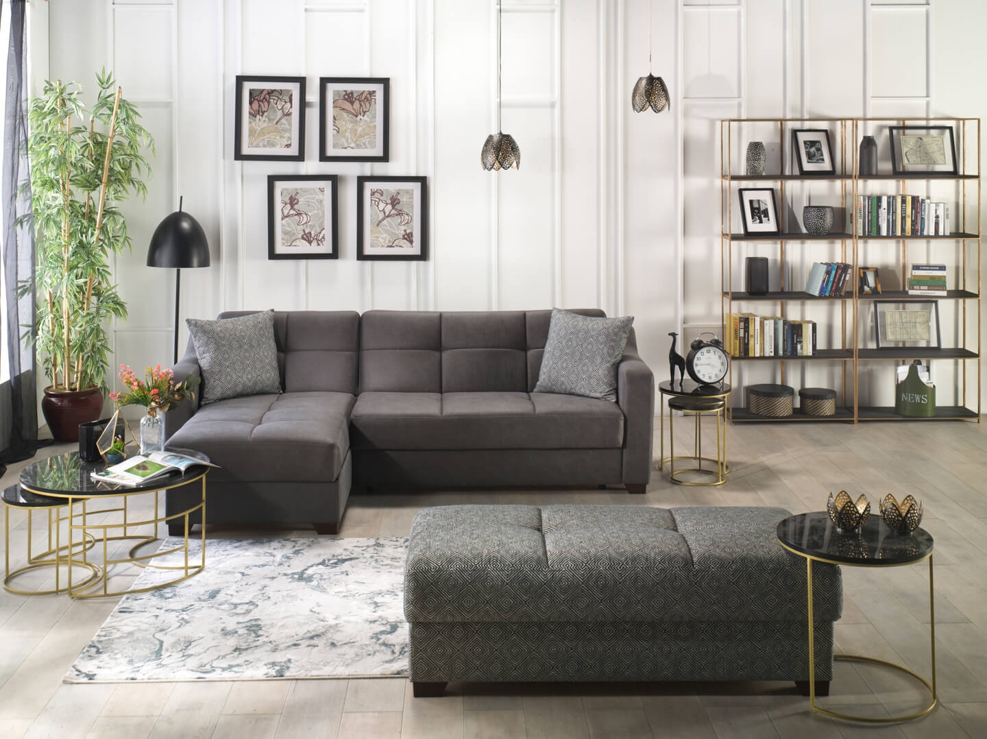 Tahoe Fabric Storage Sleeper Reversible L-Shaped Sectional Sofa