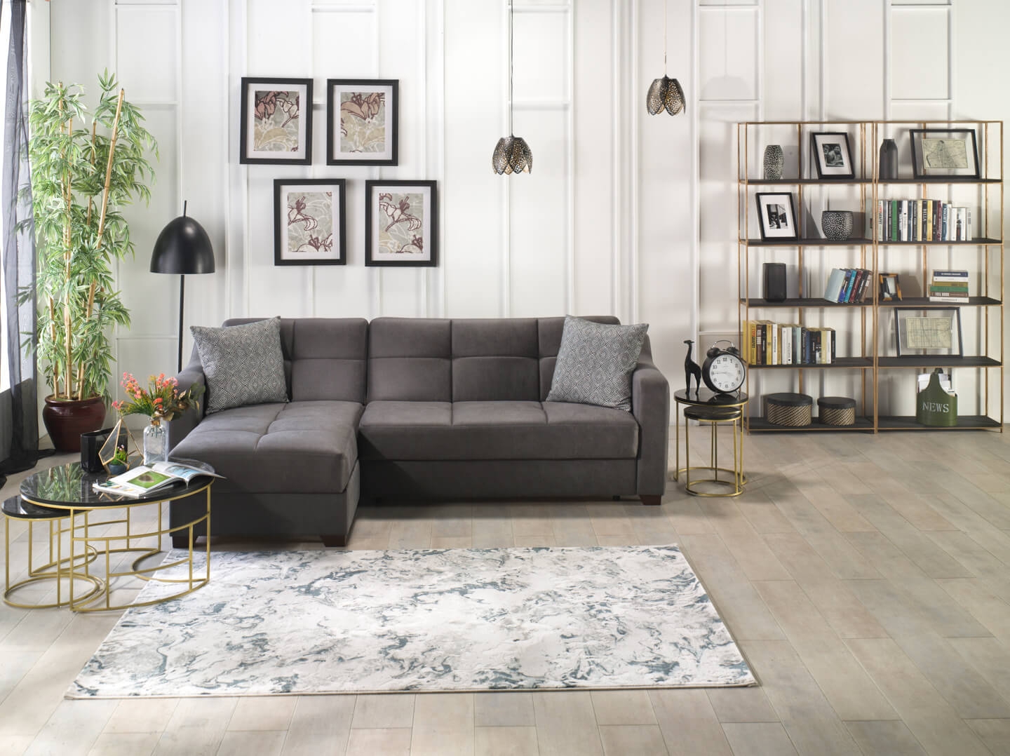 Tahoe Fabric Storage Sleeper Reversible L-Shaped Sectional Sofa