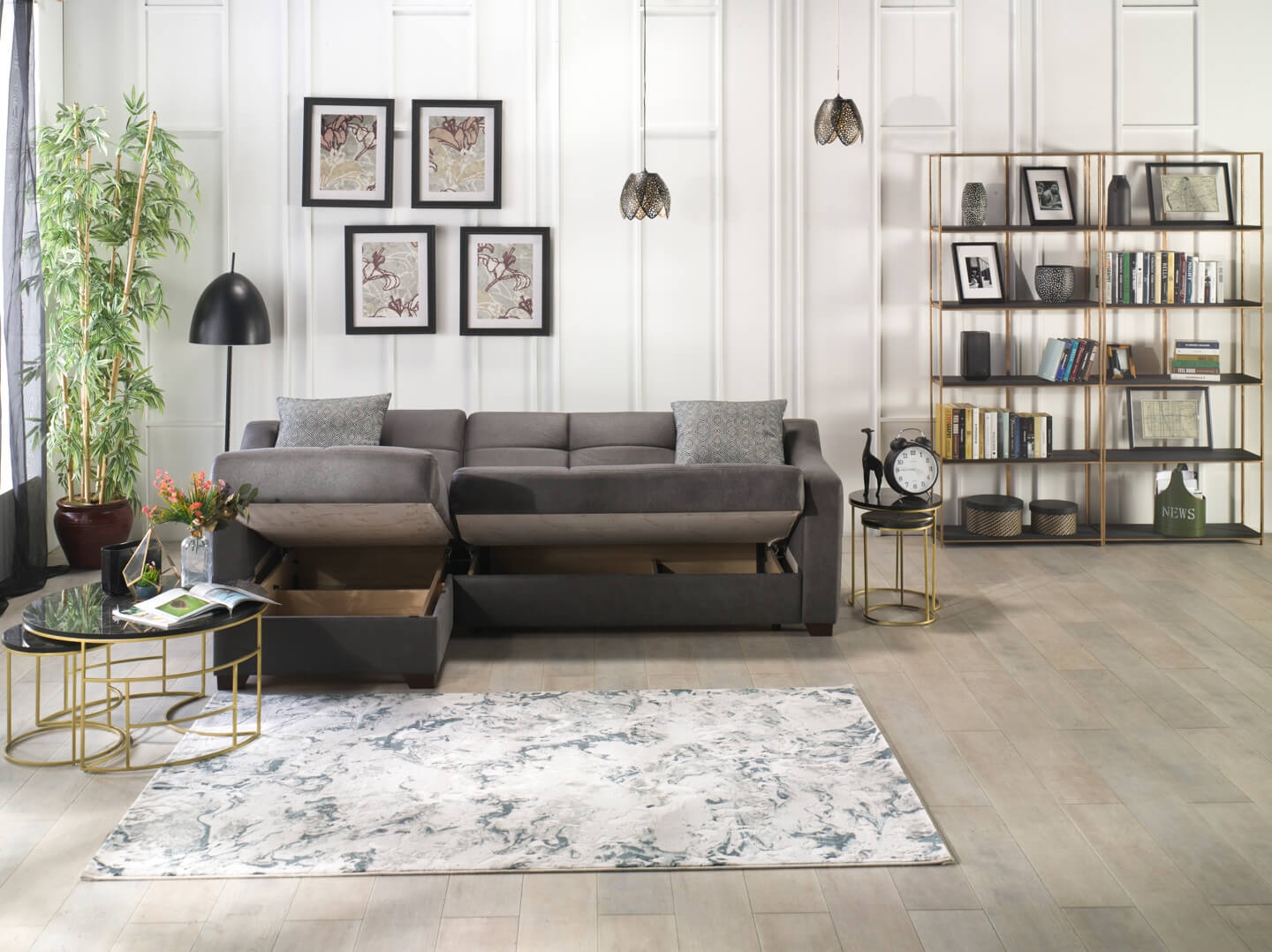 Tahoe Fabric Storage Sleeper Reversible L-Shaped Sectional Sofa
