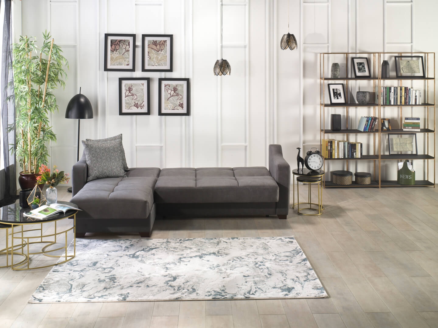 Tahoe Fabric Storage Sleeper Reversible L-Shaped Sectional Sofa