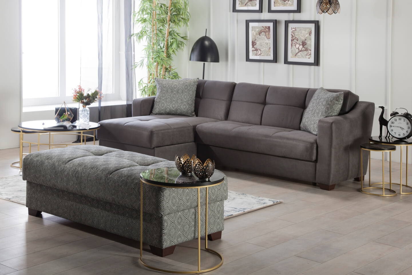 Tahoe Fabric Storage Sleeper Reversible L-Shaped Sectional Sofa