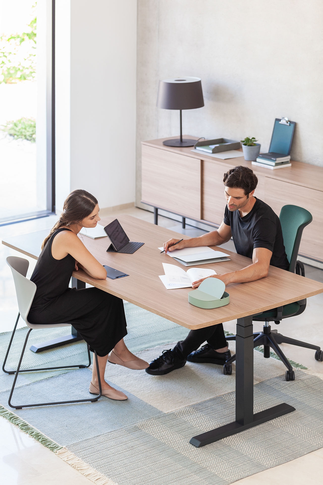Mobility Step Melamine Sit-Stand Office Managerial Desk