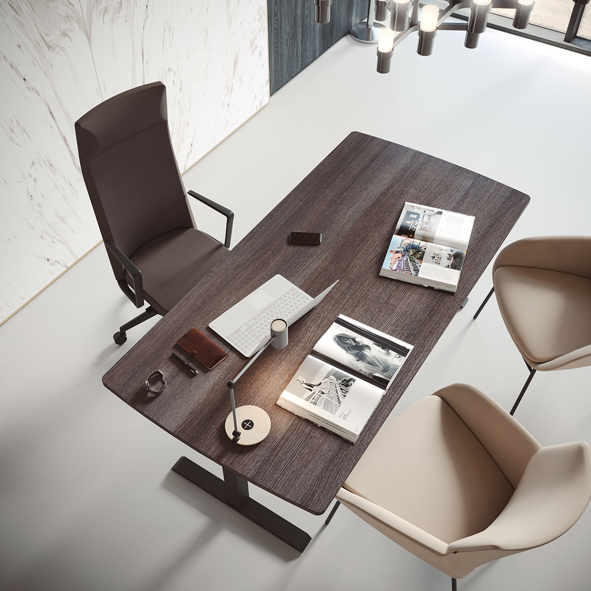 Mobility Step Melamine Sit-Stand Office Managerial Desk