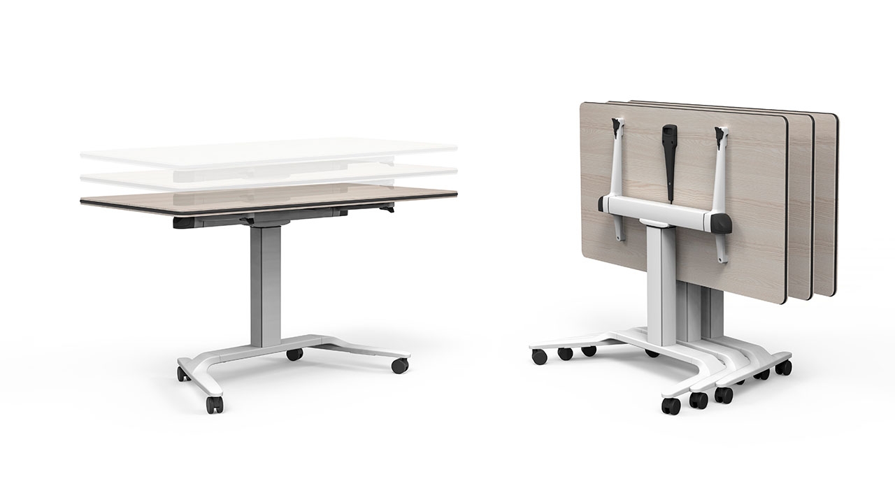 Talent Serie 500 Melamine Office Folding Sit-Stand Table w/Castors