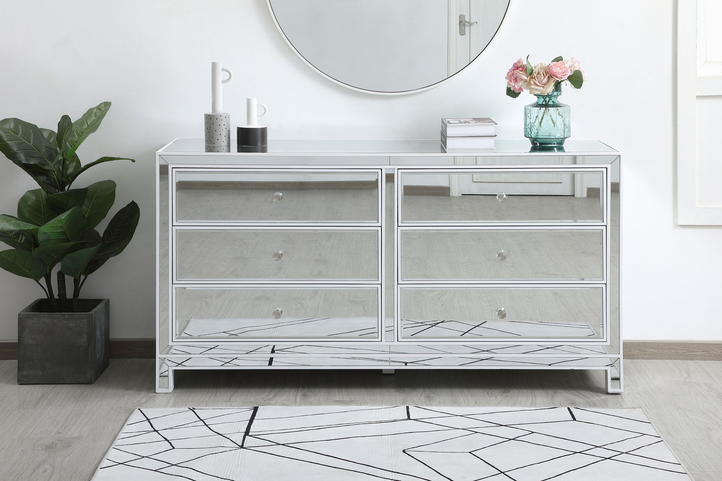 Reflexion 60" Mirrored 6-Drawer Cabinet