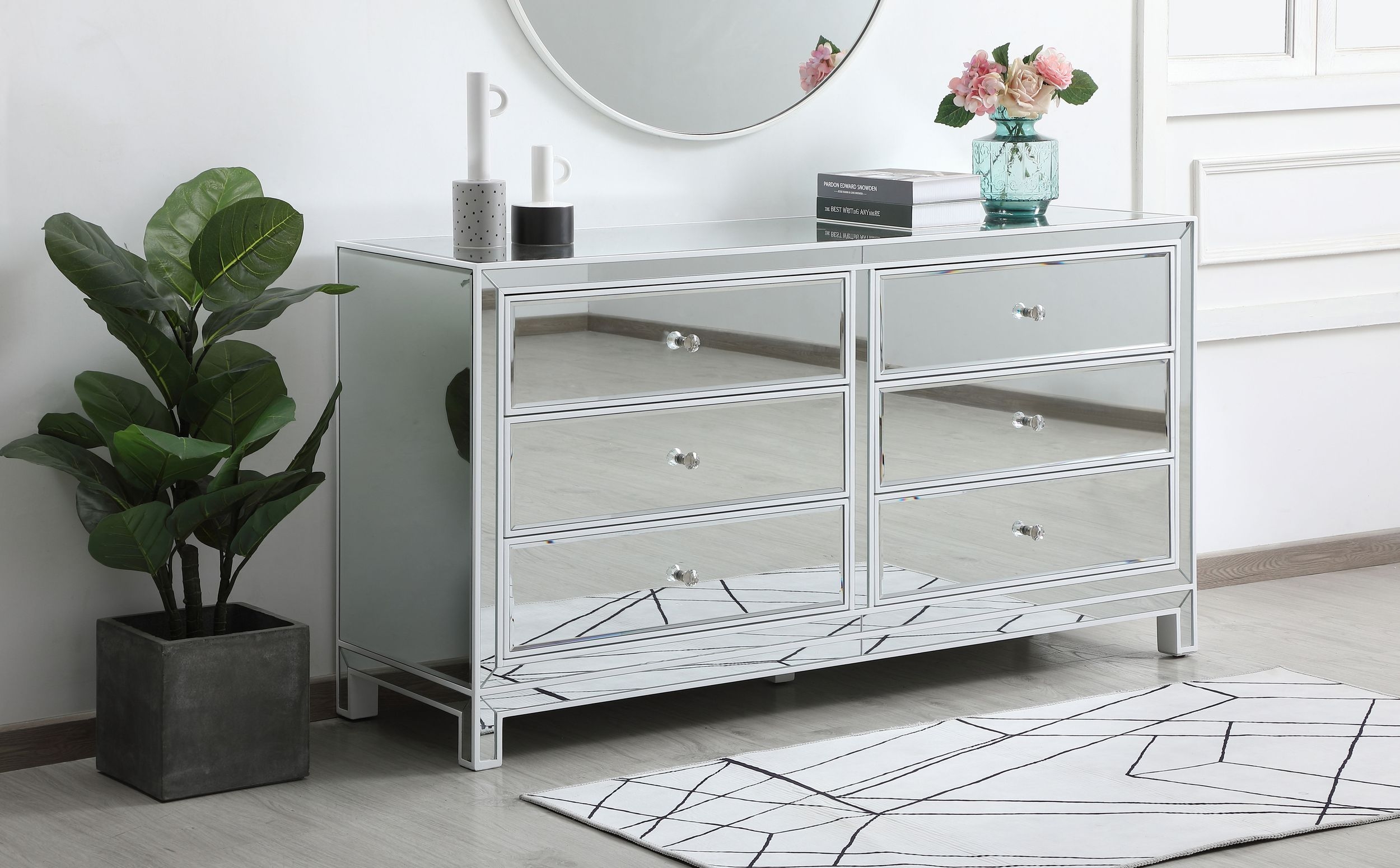 Reflexion 60" Mirrored 6-Drawer Cabinet