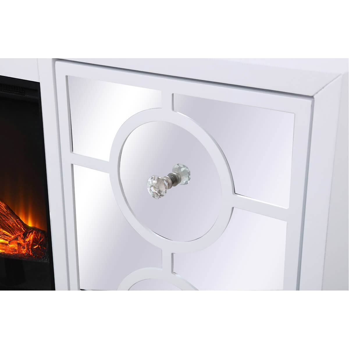 Modern 60" Mirrored TV Stand with Wood Fireplace Insert