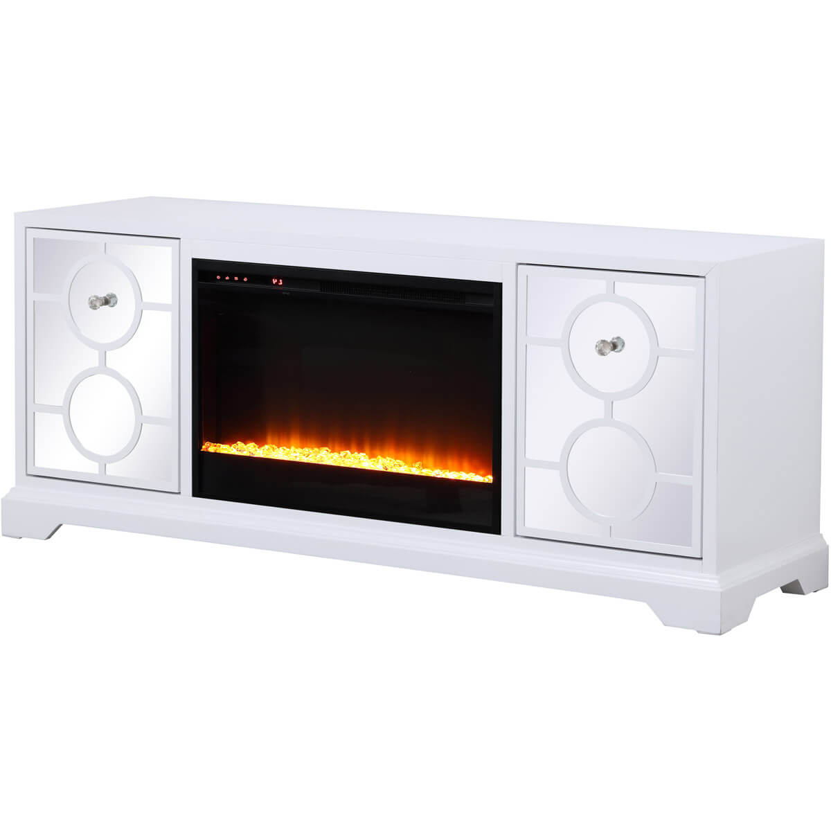 Modern 60" Mirrored TV Stand with Crystal Fireplace Insert