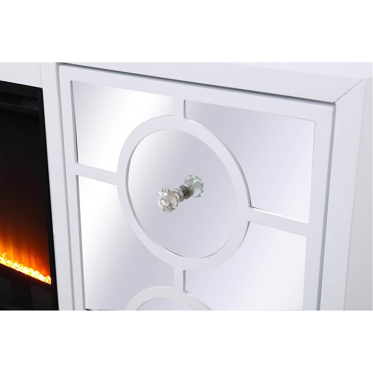 Modern 60" Mirrored TV Stand with Crystal Fireplace Insert