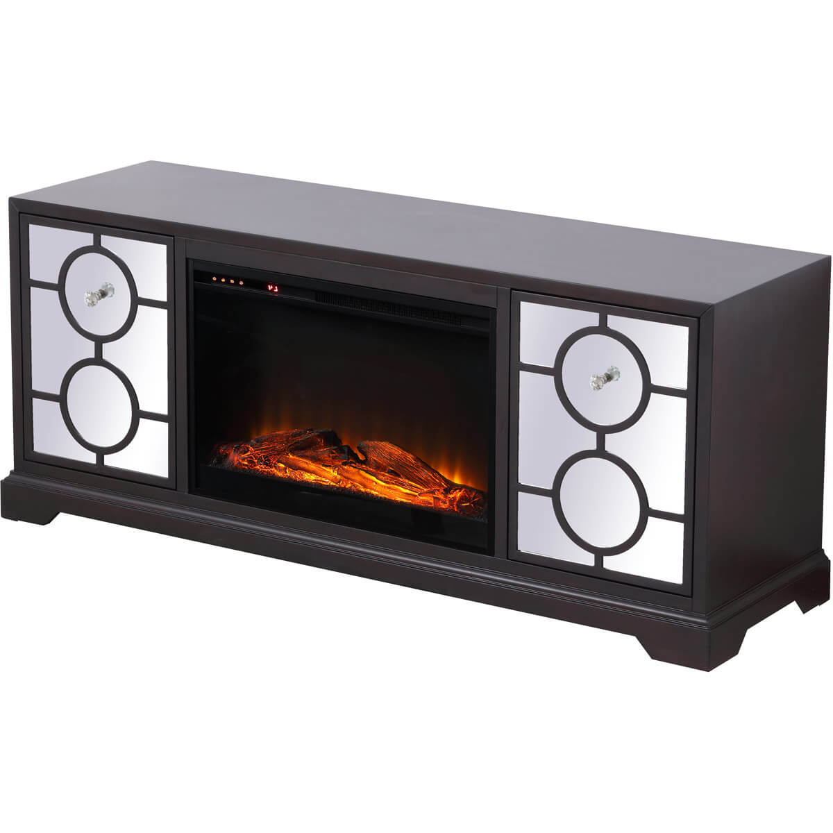 Modern 60" Mirrored TV Stand with Wood Fireplace Insert