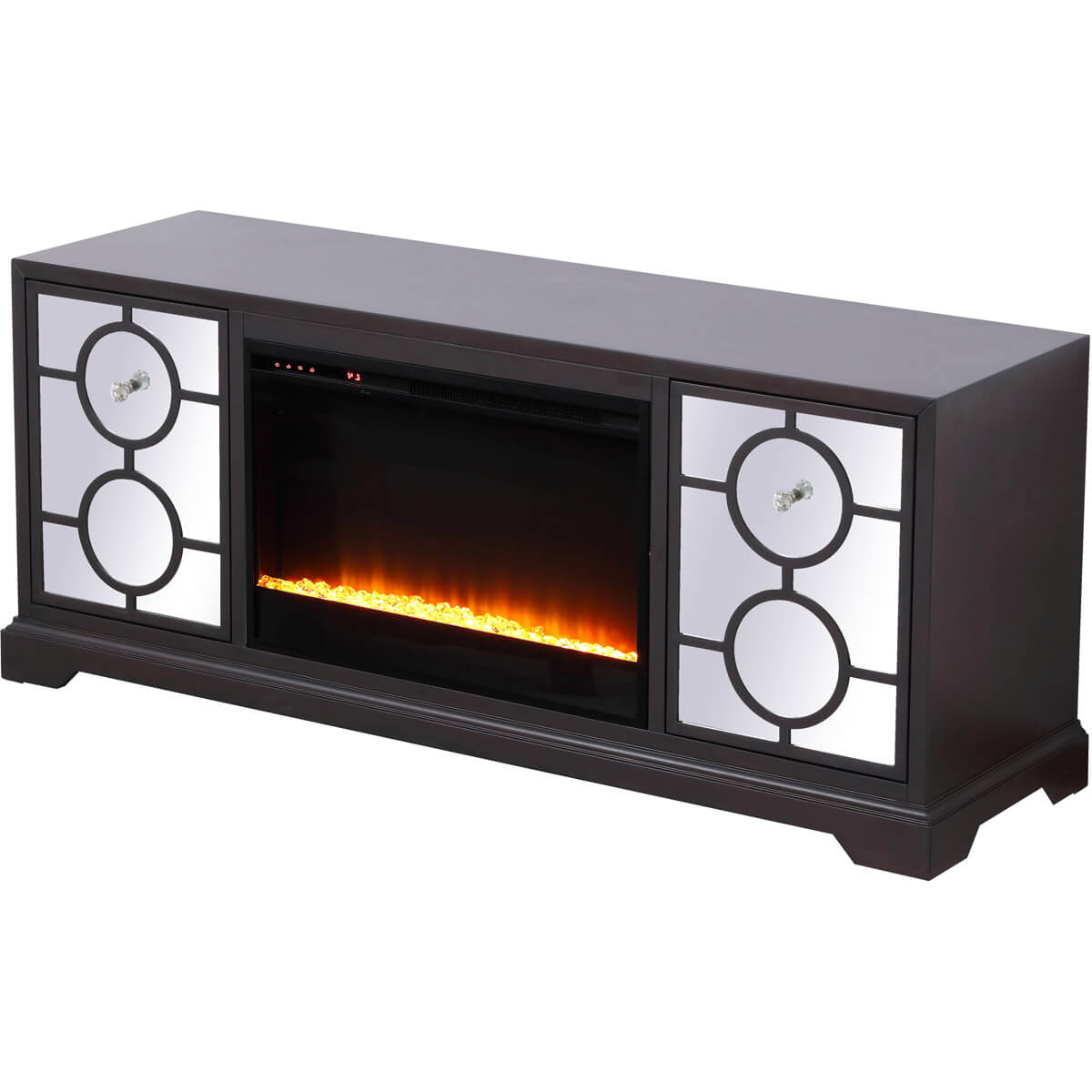 Modern 60" Mirrored TV Stand with Crystal Fireplace Insert