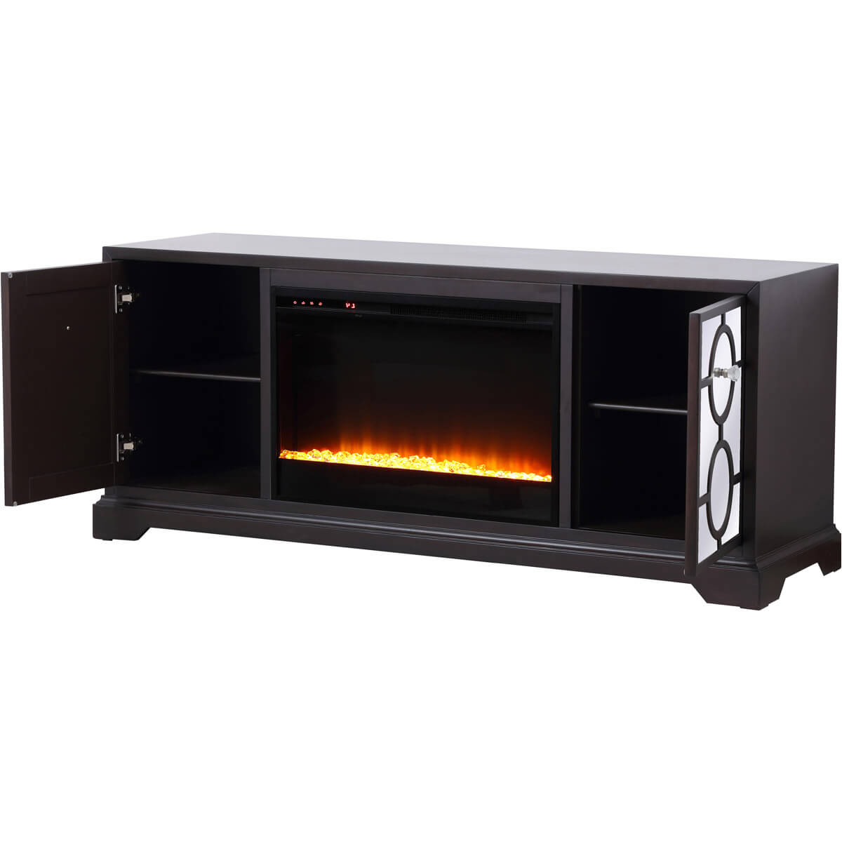 Modern 60" Mirrored TV Stand with Crystal Fireplace Insert