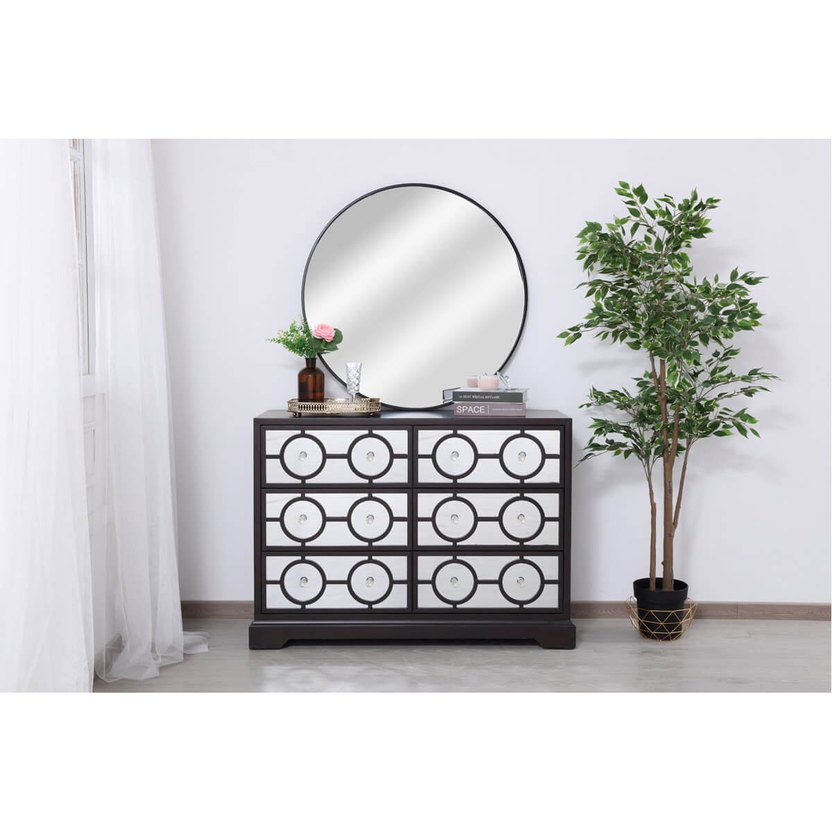 Modern 48" Mirrored 6 Drawer Cabinet