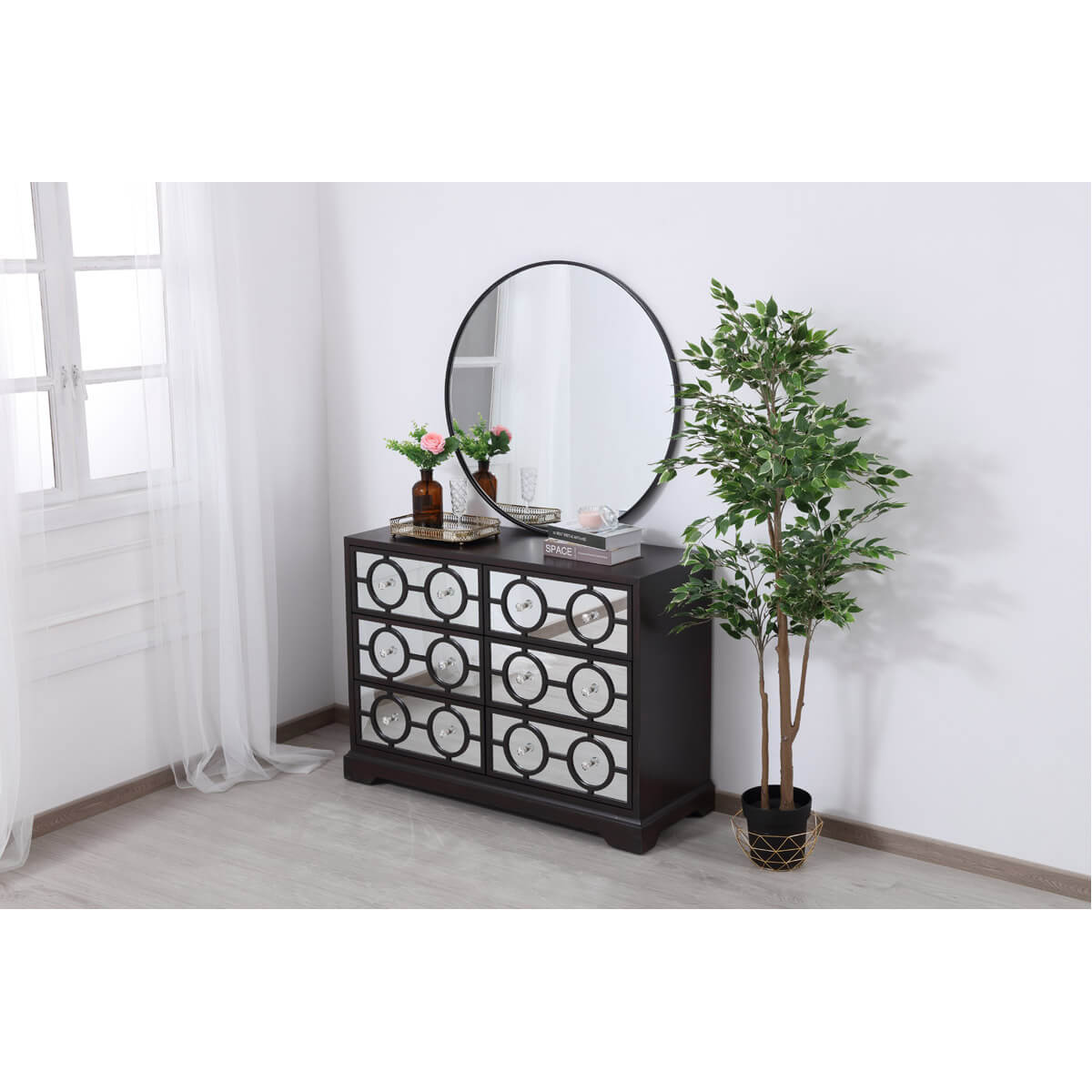Modern 48" Mirrored 6 Drawer Cabinet
