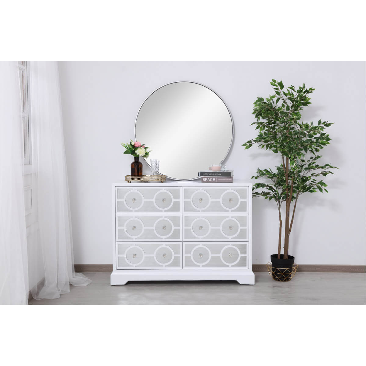 Modern 48" Mirrored 6 Drawer Cabinet
