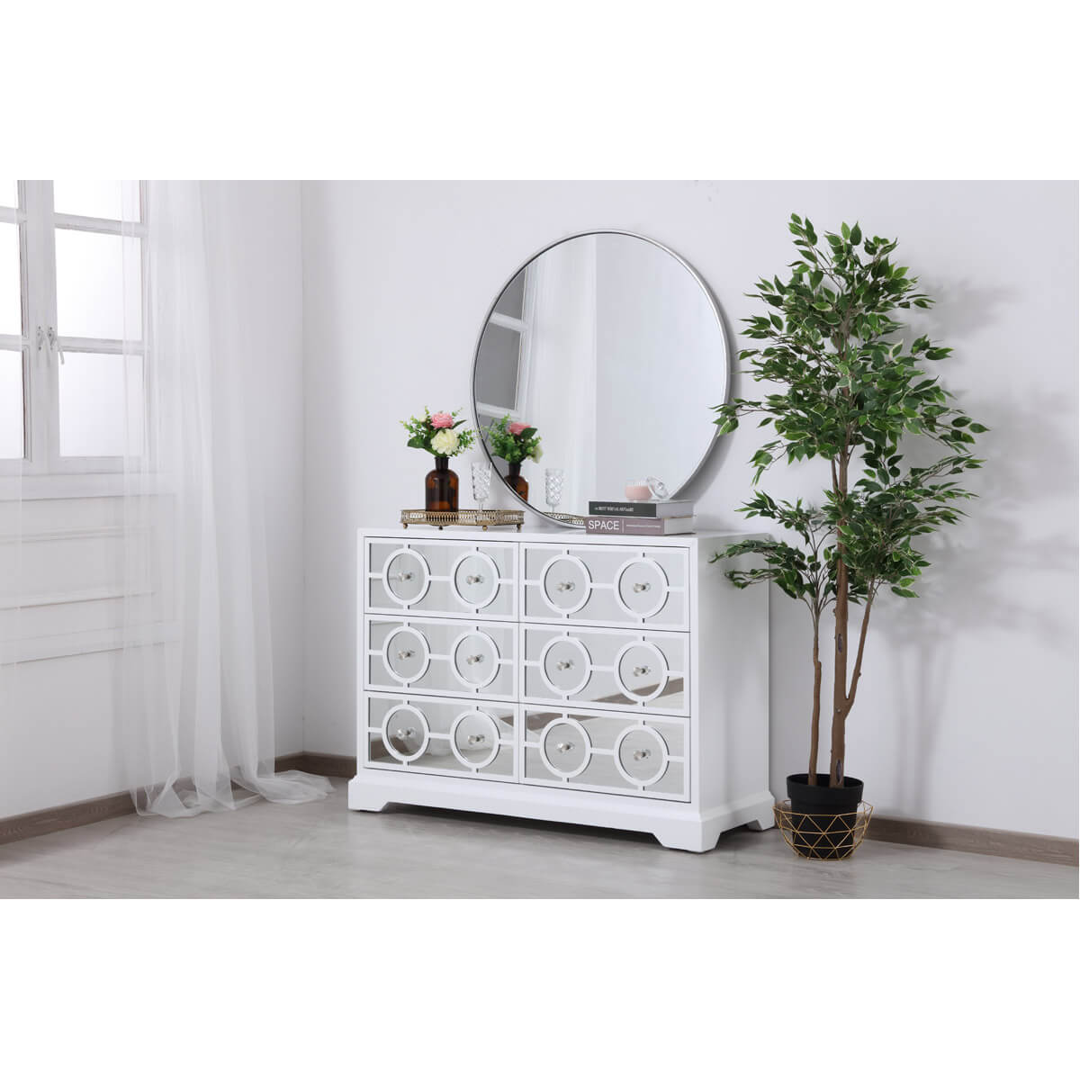 Modern 48" Mirrored 6 Drawer Cabinet