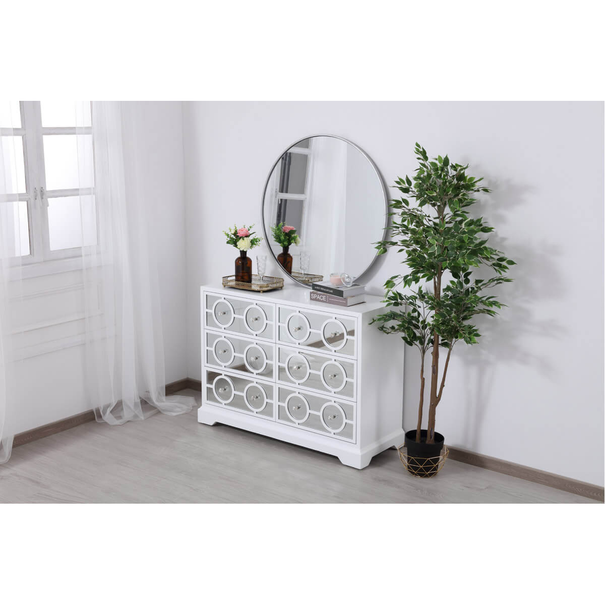 Modern 48" Mirrored 6 Drawer Cabinet