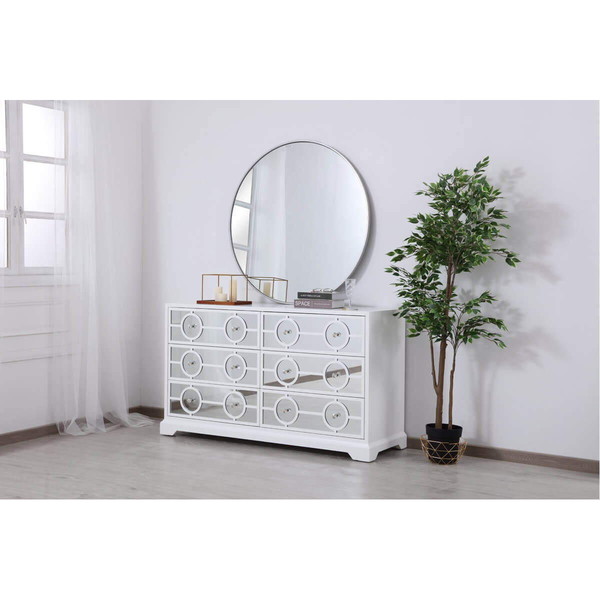 Modern 60" Mirrored 6 Drawer Cabinet