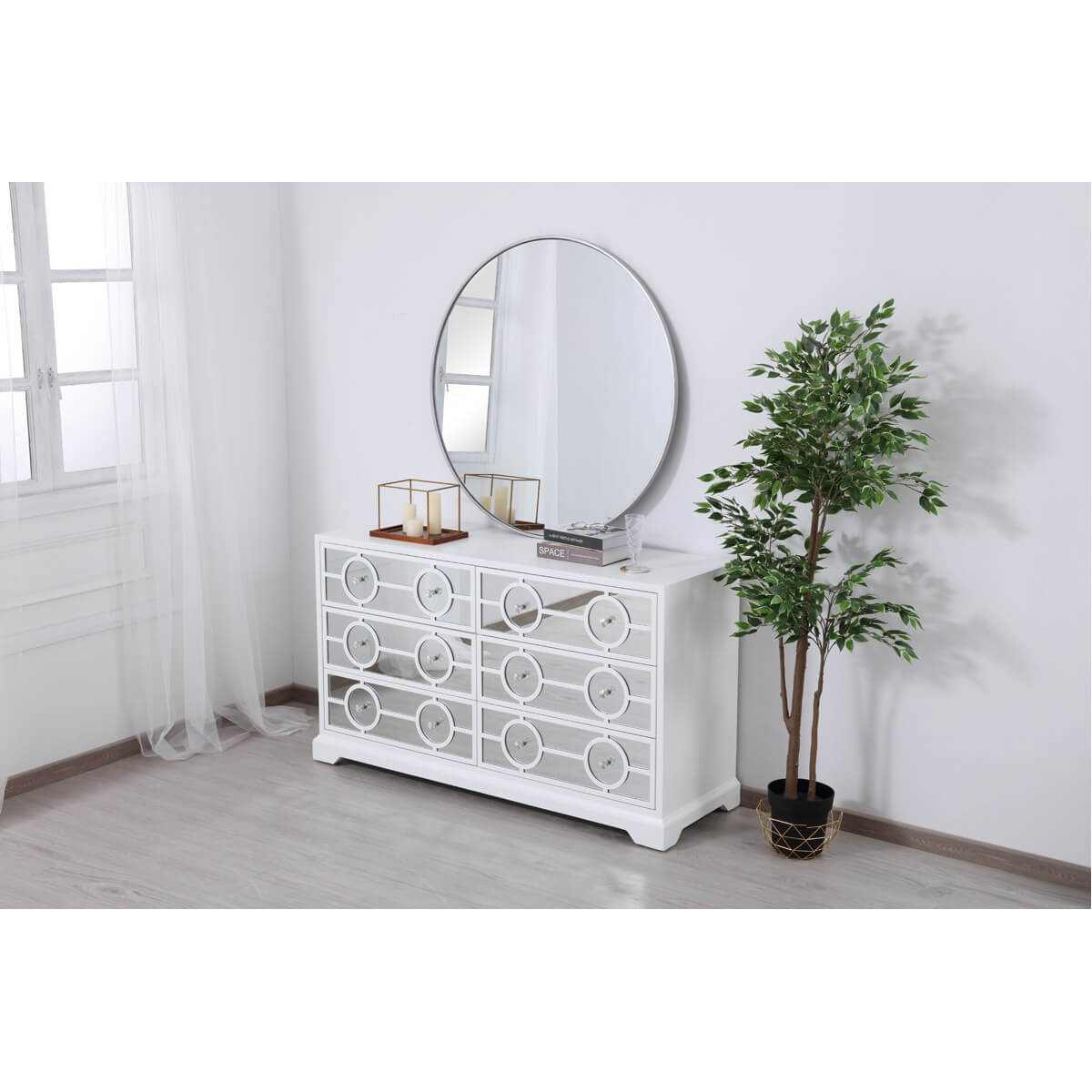 Modern 60" Mirrored 6 Drawer Cabinet