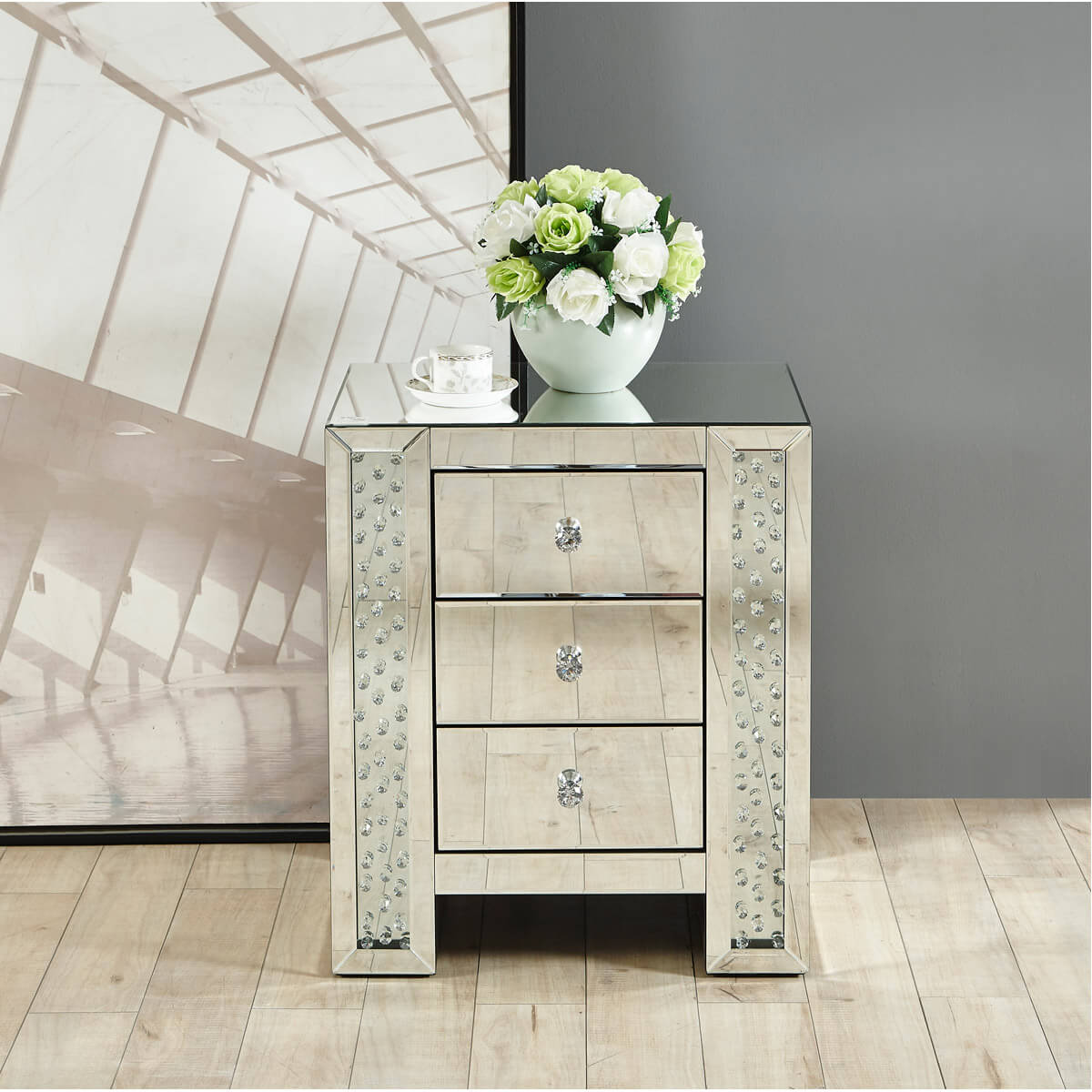 Modern 22" Crystal 3 Drawers End Table